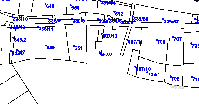 Parcela st. 687/7 v KÚ Bystrc, Katastrální mapa