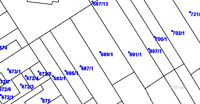 Parcela st. 689/1 v KÚ Bystrc, Katastrální mapa
