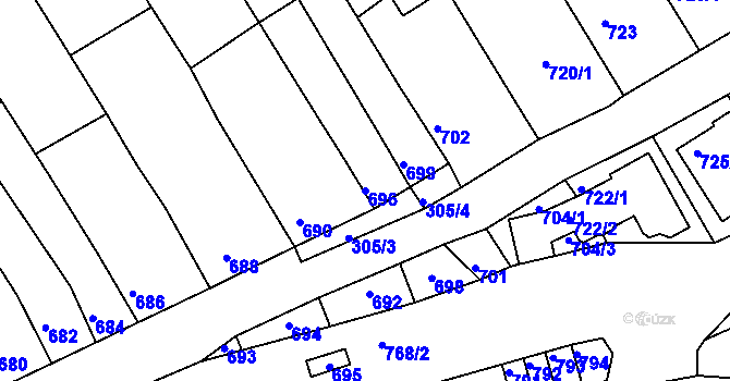 Parcela st. 696 v KÚ Bystrc, Katastrální mapa