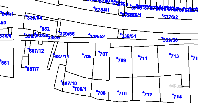 Parcela st. 707 v KÚ Bystrc, Katastrální mapa