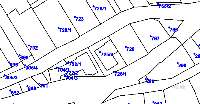 Parcela st. 725/2 v KÚ Bystrc, Katastrální mapa