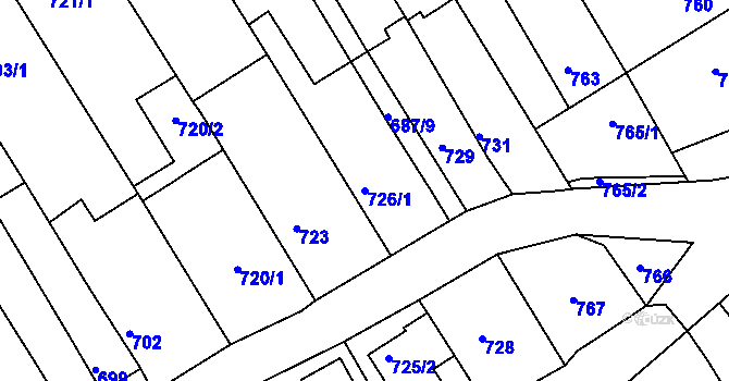Parcela st. 726/1 v KÚ Bystrc, Katastrální mapa