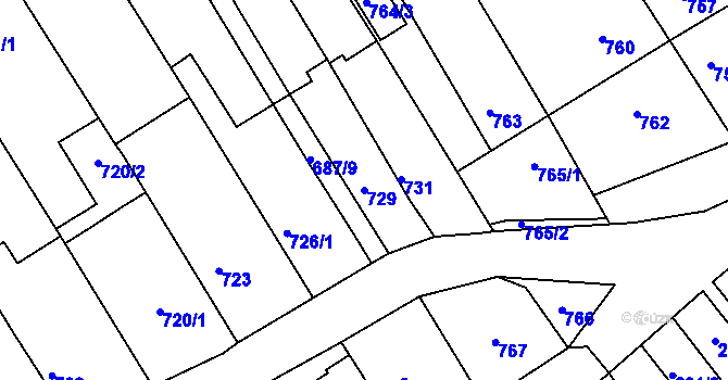Parcela st. 729 v KÚ Bystrc, Katastrální mapa