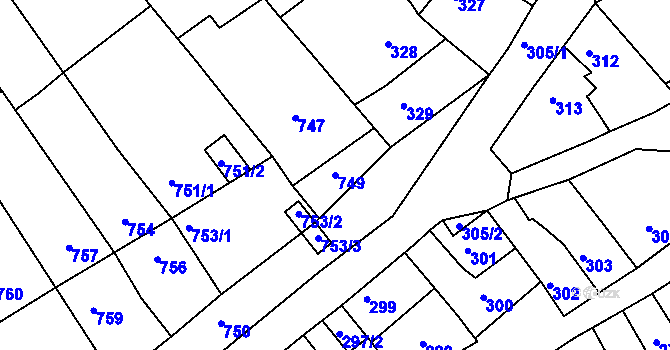 Parcela st. 749 v KÚ Bystrc, Katastrální mapa