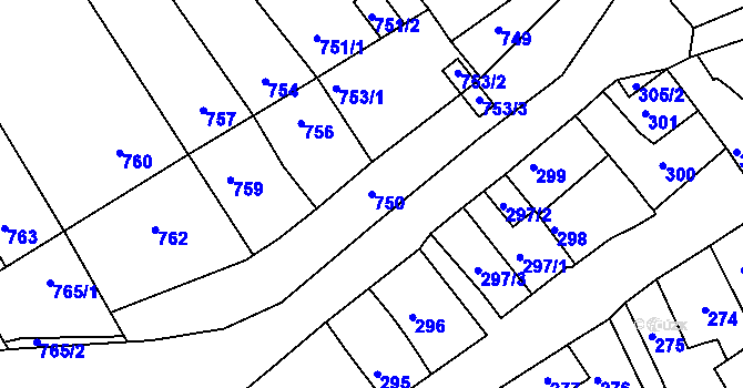Parcela st. 750 v KÚ Bystrc, Katastrální mapa