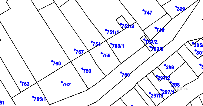 Parcela st. 756 v KÚ Bystrc, Katastrální mapa