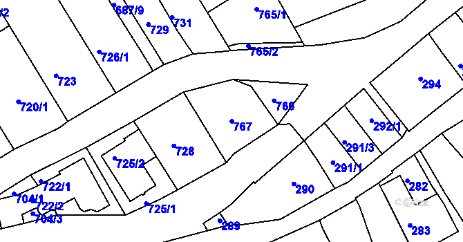 Parcela st. 767 v KÚ Bystrc, Katastrální mapa