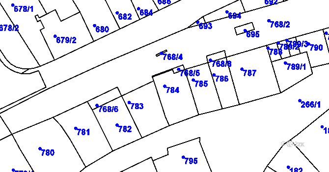Parcela st. 784 v KÚ Bystrc, Katastrální mapa