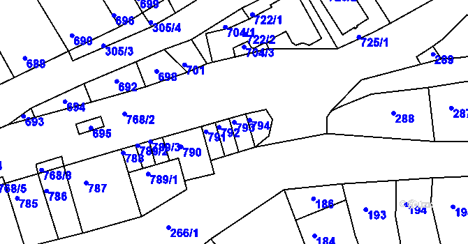 Parcela st. 793 v KÚ Bystrc, Katastrální mapa