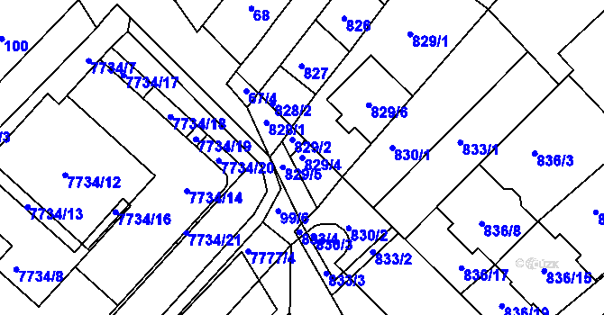 Parcela st. 829/4 v KÚ Bystrc, Katastrální mapa