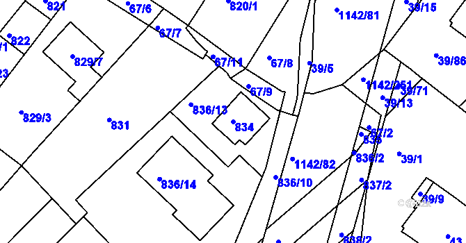 Parcela st. 834 v KÚ Bystrc, Katastrální mapa