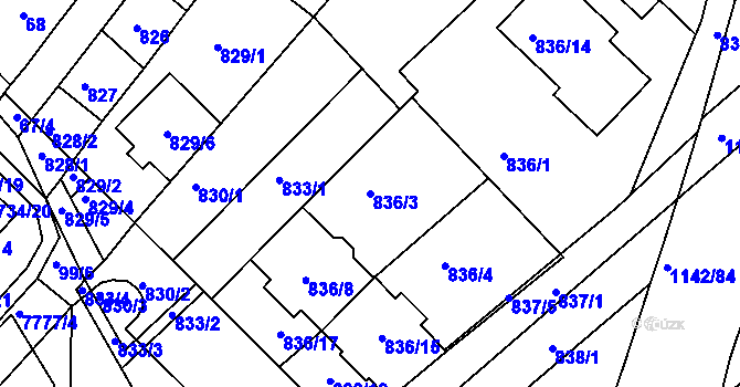Parcela st. 836/3 v KÚ Bystrc, Katastrální mapa