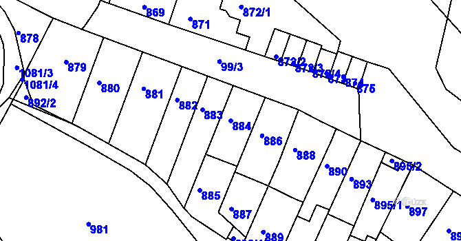 Parcela st. 884 v KÚ Bystrc, Katastrální mapa