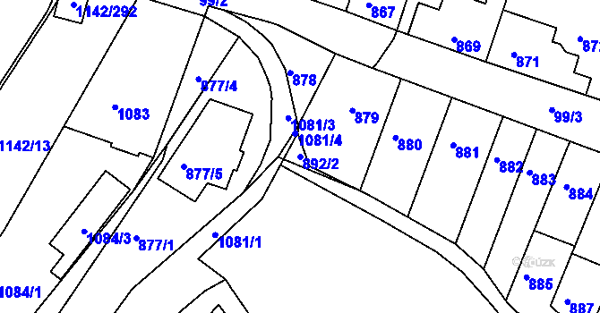 Parcela st. 892/2 v KÚ Bystrc, Katastrální mapa