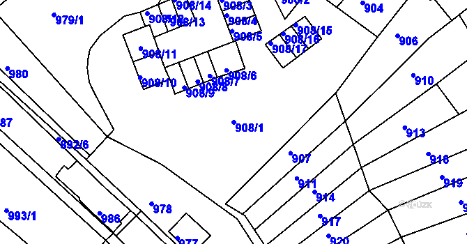 Parcela st. 908/1 v KÚ Bystrc, Katastrální mapa