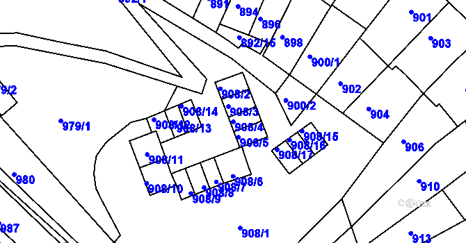 Parcela st. 908/4 v KÚ Bystrc, Katastrální mapa