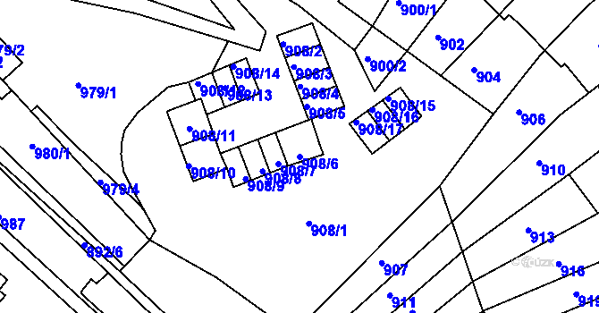 Parcela st. 908/6 v KÚ Bystrc, Katastrální mapa