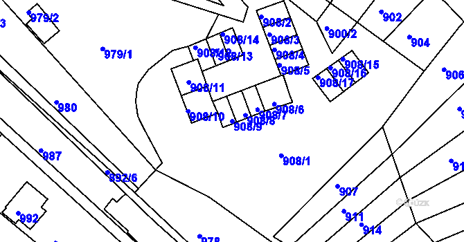 Parcela st. 908/9 v KÚ Bystrc, Katastrální mapa