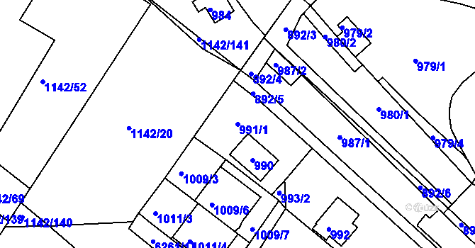 Parcela st. 991/1 v KÚ Bystrc, Katastrální mapa