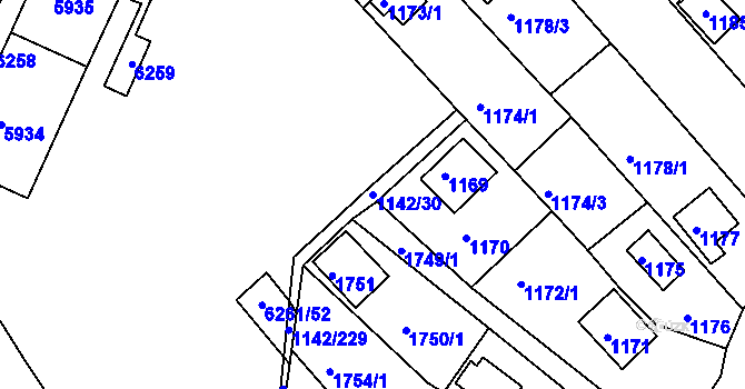 Parcela st. 1142/30 v KÚ Bystrc, Katastrální mapa
