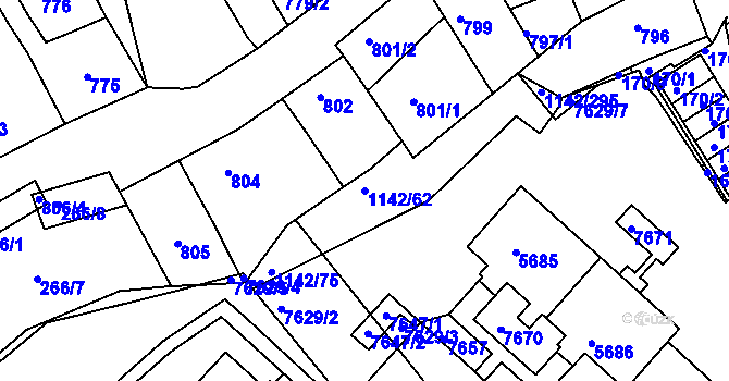 Parcela st. 1142/62 v KÚ Bystrc, Katastrální mapa