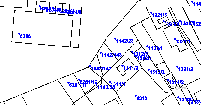 Parcela st. 1142/143 v KÚ Bystrc, Katastrální mapa