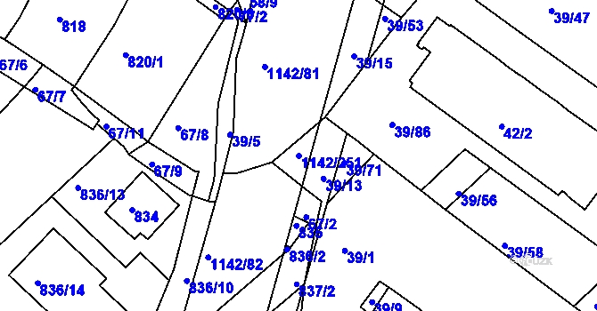 Parcela st. 1142/251 v KÚ Bystrc, Katastrální mapa