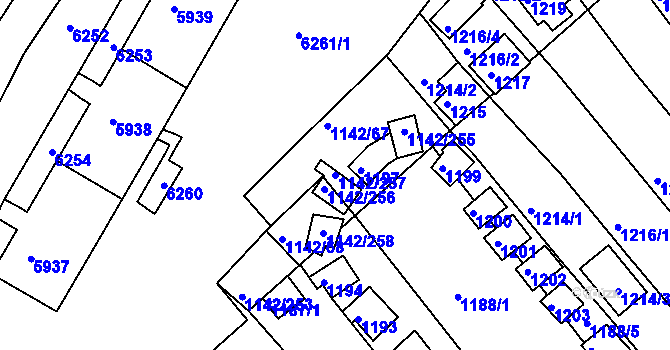 Parcela st. 1142/257 v KÚ Bystrc, Katastrální mapa