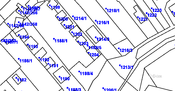 Parcela st. 1188/5 v KÚ Bystrc, Katastrální mapa