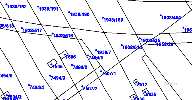 Parcela st. 1938/7 v KÚ Bystrc, Katastrální mapa