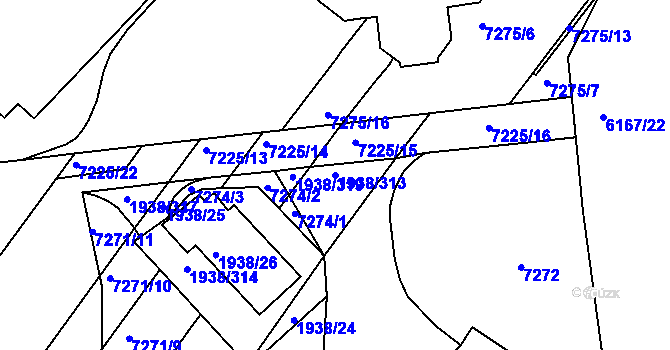 Parcela st. 1938/313 v KÚ Bystrc, Katastrální mapa