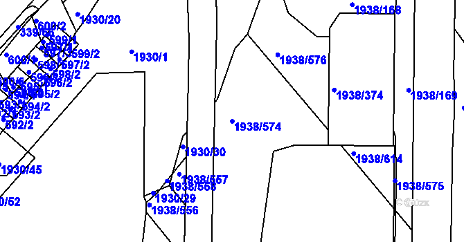 Parcela st. 1938/574 v KÚ Bystrc, Katastrální mapa