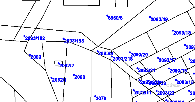 Parcela st. 2093/9 v KÚ Bystrc, Katastrální mapa