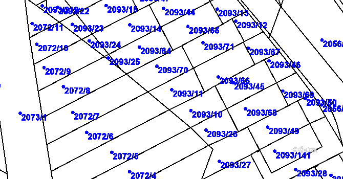 Parcela st. 2093/11 v KÚ Bystrc, Katastrální mapa