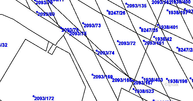 Parcela st. 2093/74 v KÚ Bystrc, Katastrální mapa