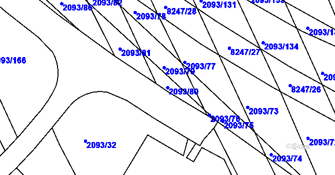 Parcela st. 2093/80 v KÚ Bystrc, Katastrální mapa