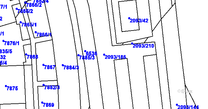 Parcela st. 2093/186 v KÚ Bystrc, Katastrální mapa