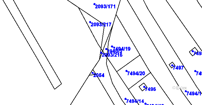 Parcela st. 2093/216 v KÚ Bystrc, Katastrální mapa