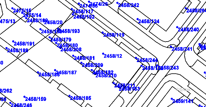 Parcela st. 2458/12 v KÚ Bystrc, Katastrální mapa