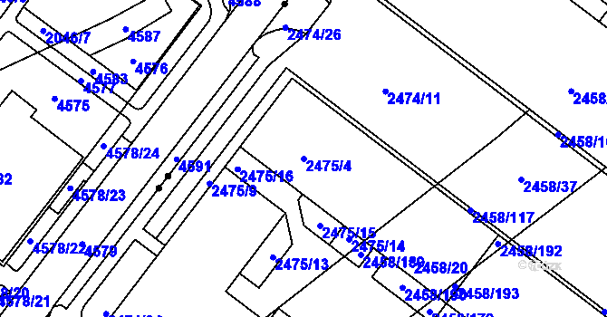 Parcela st. 2475/4 v KÚ Bystrc, Katastrální mapa