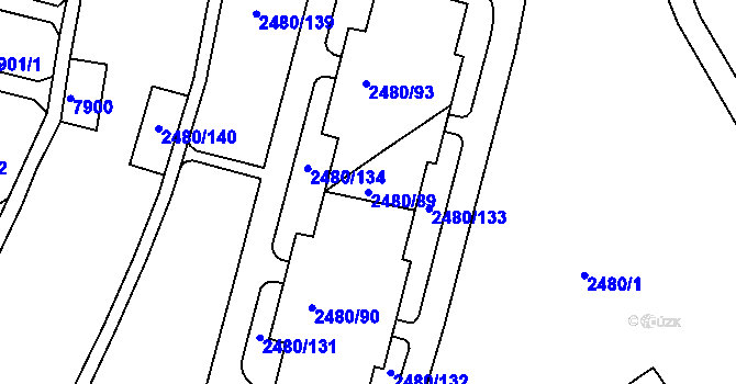Parcela st. 2480/89 v KÚ Bystrc, Katastrální mapa