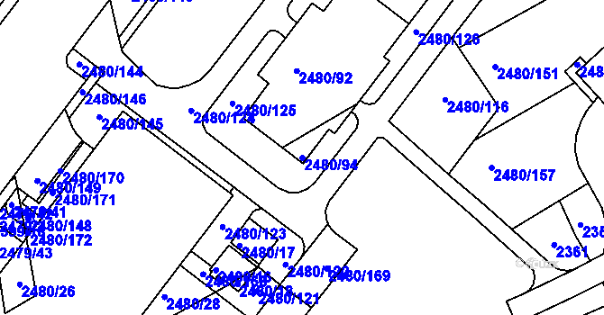 Parcela st. 2480/94 v KÚ Bystrc, Katastrální mapa