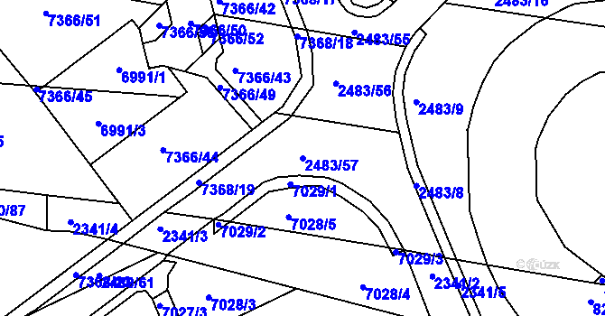 Parcela st. 2483/57 v KÚ Bystrc, Katastrální mapa