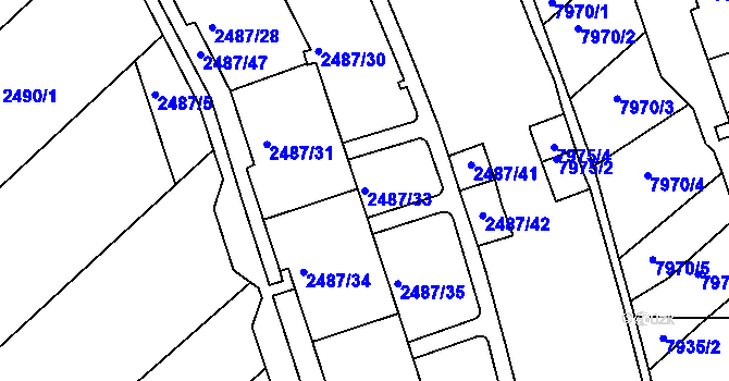 Parcela st. 2487/33 v KÚ Bystrc, Katastrální mapa