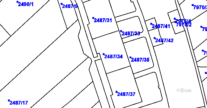 Parcela st. 2487/34 v KÚ Bystrc, Katastrální mapa