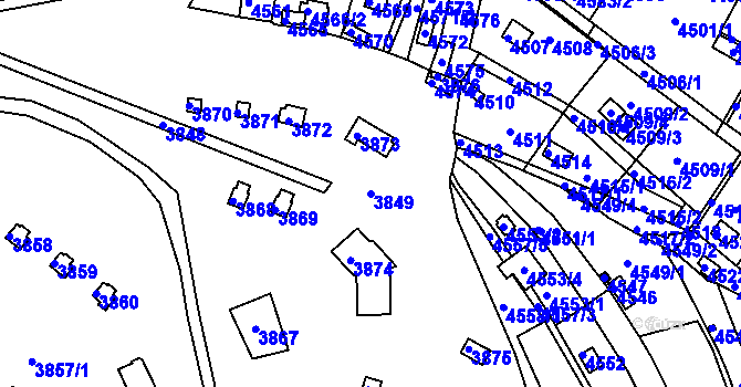 Parcela st. 3849 v KÚ Bystrc, Katastrální mapa