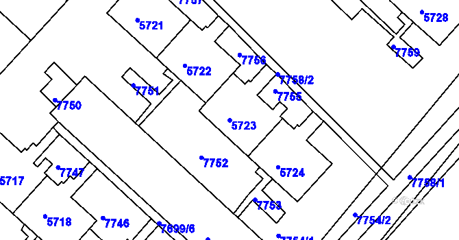 Parcela st. 5723 v KÚ Bystrc, Katastrální mapa