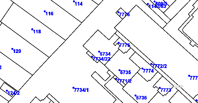 Parcela st. 5734 v KÚ Bystrc, Katastrální mapa