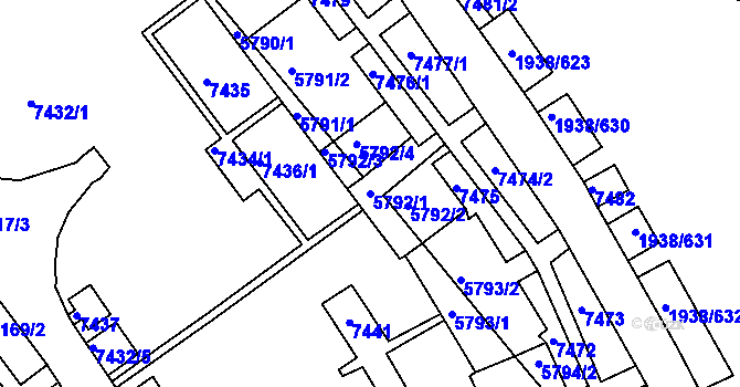 Parcela st. 5792/1 v KÚ Bystrc, Katastrální mapa