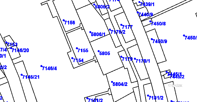 Parcela st. 5805 v KÚ Bystrc, Katastrální mapa